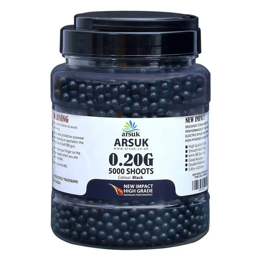 Arsuk 6mm Airsoft BBS 0.20g – Black - 5000 Count - Seamless 6mm Plastic Pellets for Precision Target Practice & Tactical Shooting BBS for BB Guns