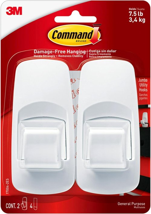 Command Jumbo Utility Hook - 7.5 lb Capacity | Damage-Free Adhesive Wall Hooks for Easy Organization