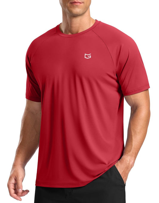 Men's Athletic Workout T-Shirts Moisture Wicking Cooling Running Shirts Short Sleeve Performance Tee for Gym Tennis(Red,4XL)