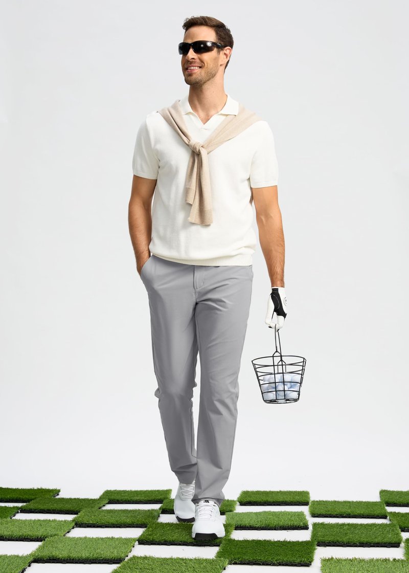 Pudolla Men's Golf Pants Mens Dress Pants Stretch Work Pants 30 Lightweight Quick Dry Slacks Casual Trousers with Pockets(Light Grey 38Wx30L)