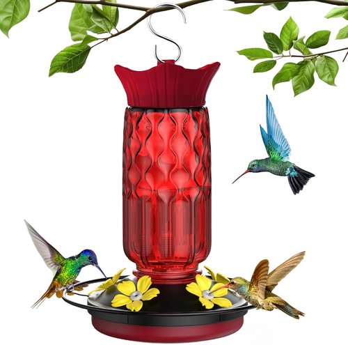 Hummingbird Feeders - 16 Oz Hanging Feeder with 5 Flower Ports & Ant Moat | Perfect Outdoor Garden Decor