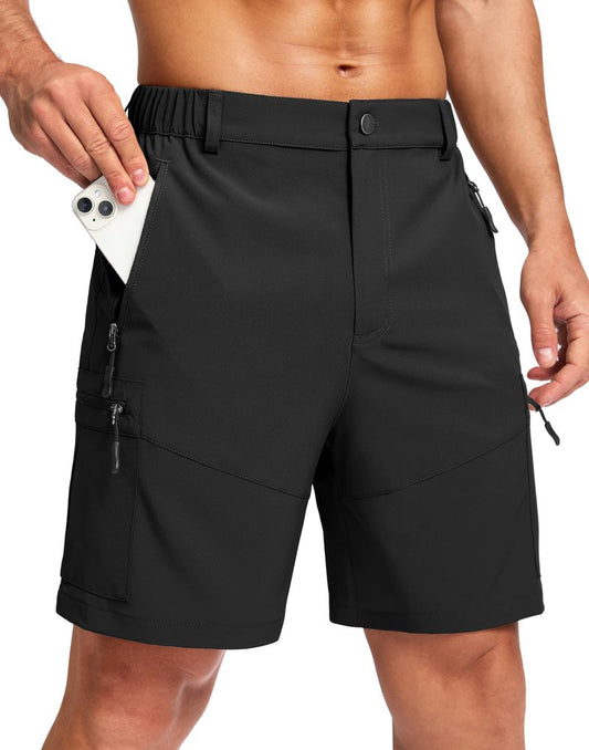 Pudolla Men's Hiking Cargo Shorts Lightweight 7" Travel Casual Shorts for Men Golf Work Outdoor with 5 Zipper Pockets(Black Small)
