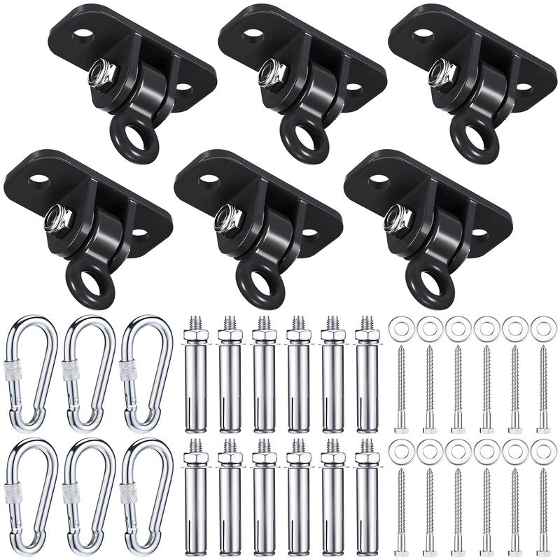Tandefio 6 Sets of Robust Swing Hangers for Wooden Concrete Set with Swing Hooks Screws Bolts Washers Swingset Accessories for Porch Patio Yoga Indoor Outdoor, Over 1800 lb Capacity (Black)