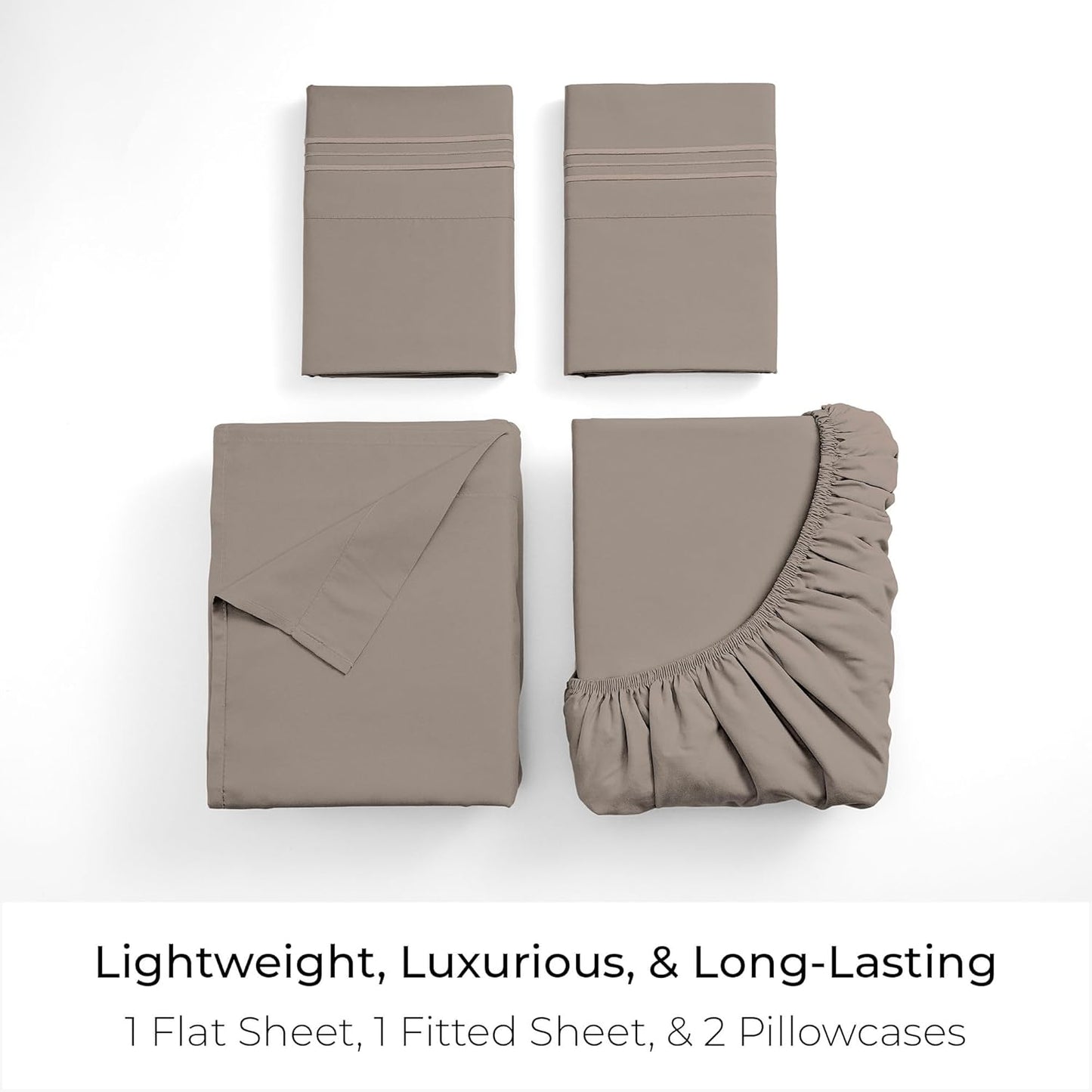 Mellanni King Sheets Set - Luxury 4 PC Bedding Collection | Extra Soft, Cooling, Wrinkle-Resistant (King, Tan)