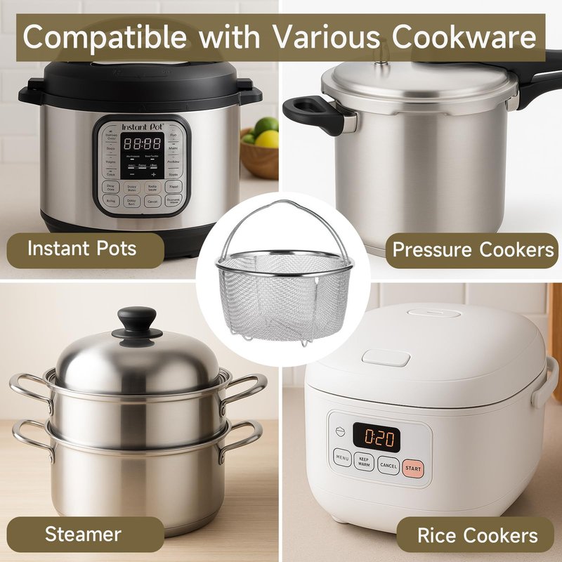 Stainless Steel Steamer Basket, Vegetable Steamer Basket for Instant Pot, Accessories 6 or 8 quart, Instant Pot Insert with Silicone Gloves, Metal Strainer for Cooking Vegetable, Eggs, Pasta, Quinoa