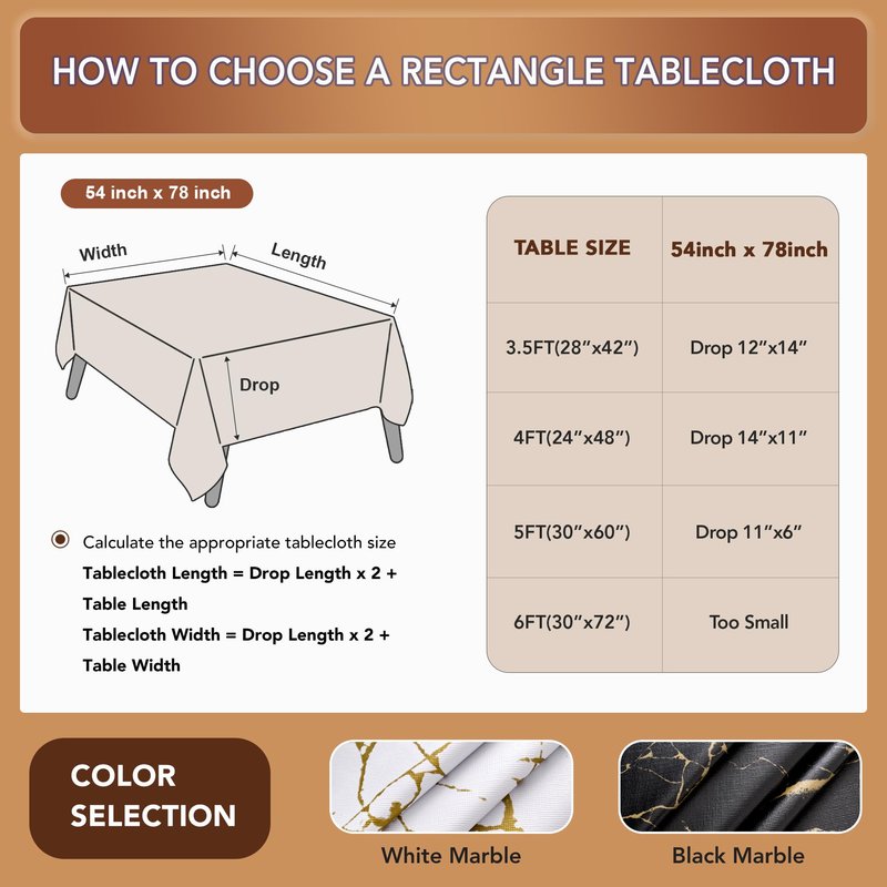 sancua 100% Waterproof Vinyl Tablecloth 54x78 Inch, Rectangle PVC Table Cloth for Picnic, Oil-Resistant Spill-Proof Wipeable Table Cover for Dining, Kitchen, Parties, Indoor and Outdoor, White Marble