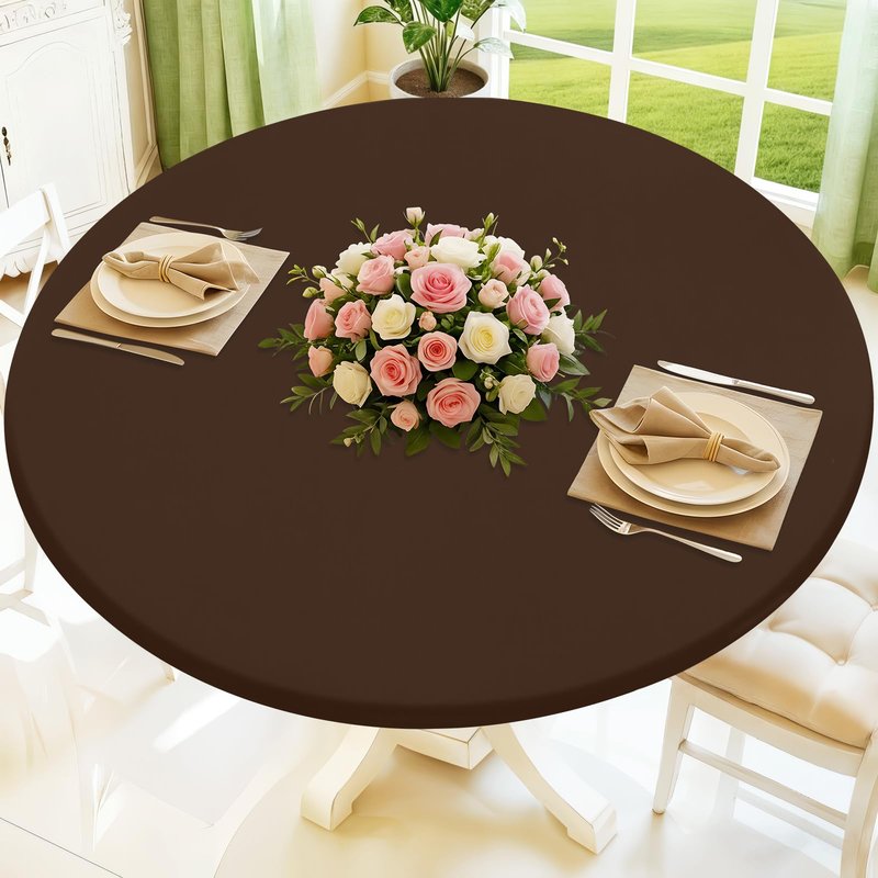 Moosfor Round Spandex Tablecloth, Elastic Fitted Waterproof Tablecloths for 45"-56" Tables, Stretch Washable Picnic Table Cover for Camping, Dining, Indoor and Outdoor, Coffee