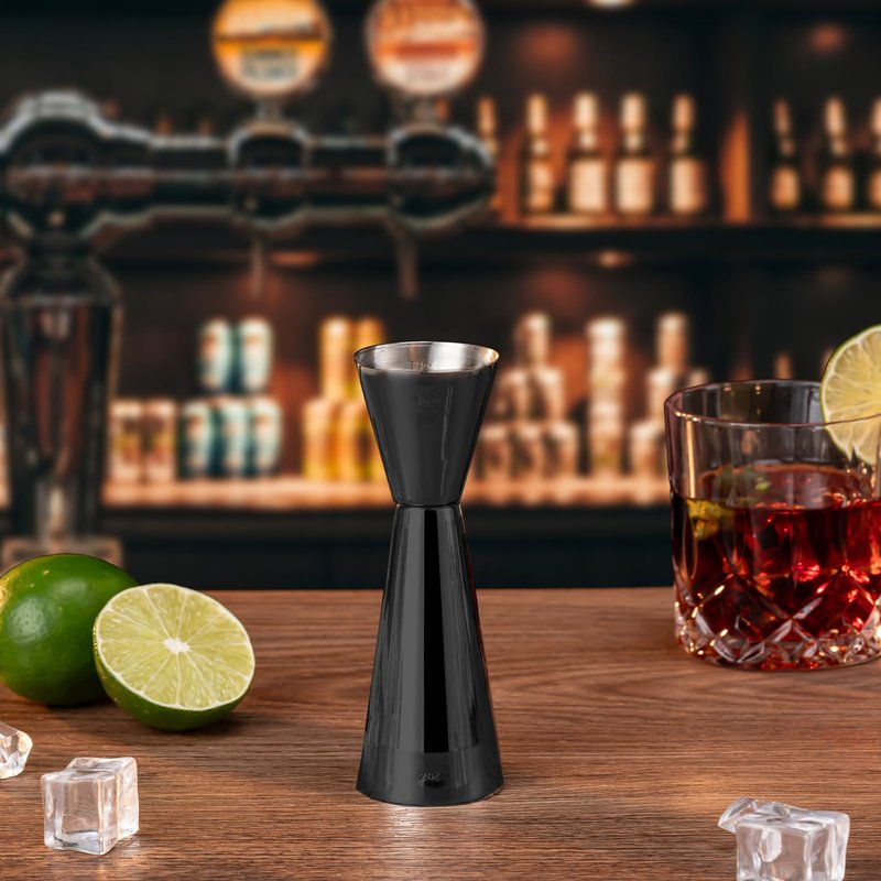 Briout Jigger for Bartending, Double Cocktail Jigger Japanese Premium 304 Food Grade Stainless Steel Jigger 2 OZ 1 OZ with Measurements Inside, Flat Edge Black