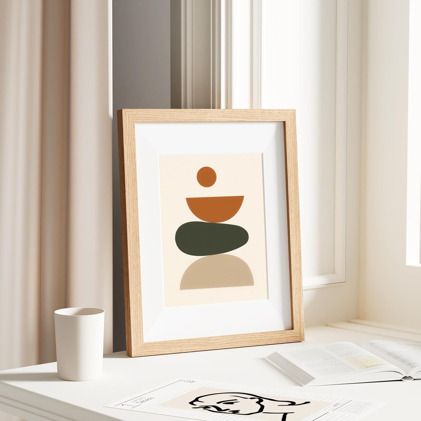 Vittanly 11x14 Picture Frame - Solid Wood with Plexiglass & 8x10 Mat | Natural Wall Hanging Decor
