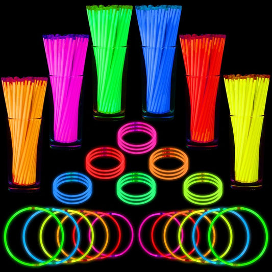 Mega-L 1000 Pcs Glow Sticks Bulk Party Pack, Glow in the Dark Party Supplies, 8" Ultra Bright Glow Necklaces and Bracelets with Connectors for Neon Glow Birthday Pool Party, New Years Eve Party Favors