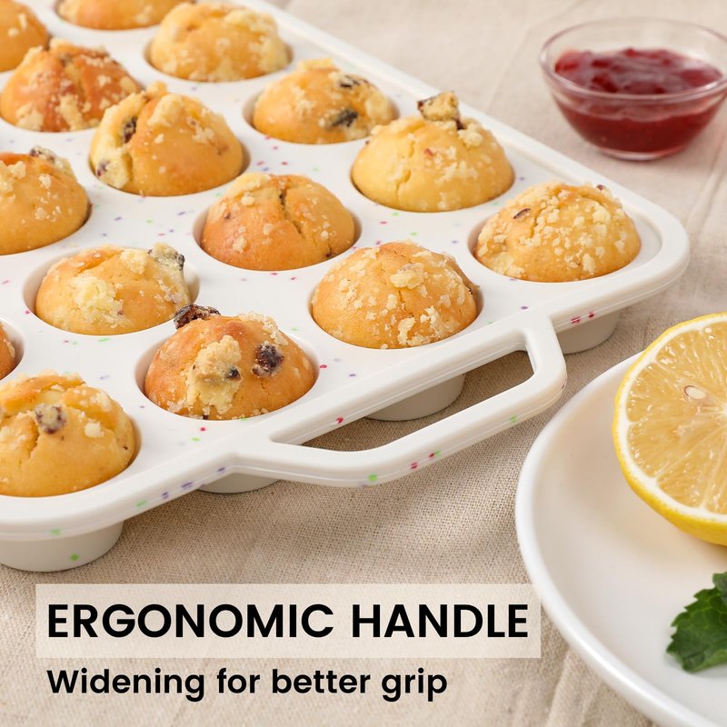 Vinino Mini Muffin Pan with Metal Reinforced Frame-2Pack, Silicone Cupcake Pan for Baking 24 Cup Mini Size, BPA Free Silicone Muffin Tray, Cupcake Baking Pan Molds for Oven Dishwasher Safe - Cream