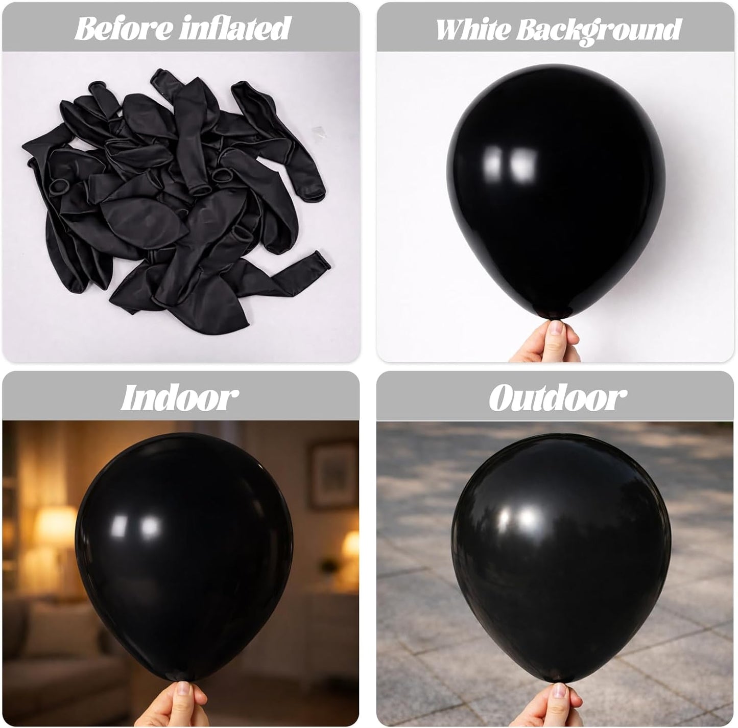 Voircoloria Black Party Balloons - 130pcs in Various Sizes for Birthday, Graduation & Celebrations