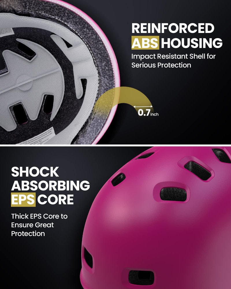 OutdoorMaster Skateboard Cycling Helmet - Two Removable Liners Ventilation Multi-Sport Scooter Roller Skate Inline Skating for Kids, Youth & Adults - XS - Pink
