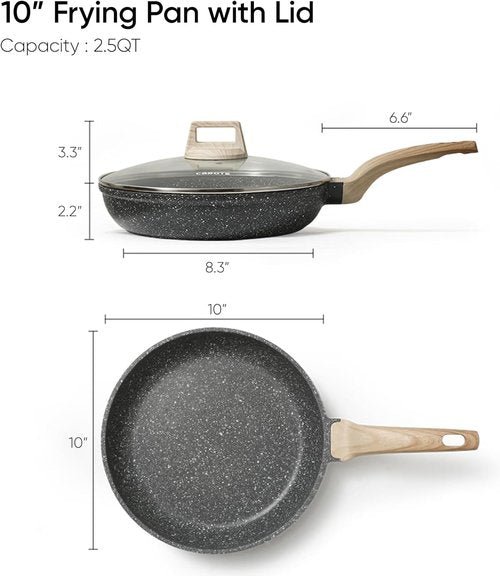 CAROTE Nonstick Frying Pan - 10-Inch Granite Skillet with Glass Lid | PFOA Free Egg & Omelet Pan