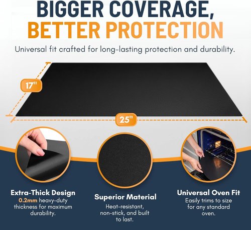 Heavy Duty Oven Liners by [Brand Name] - Non-Stick, Reusable Mats 17”x25” | BPA & PFOA Free Kitchen Accessory (Black)