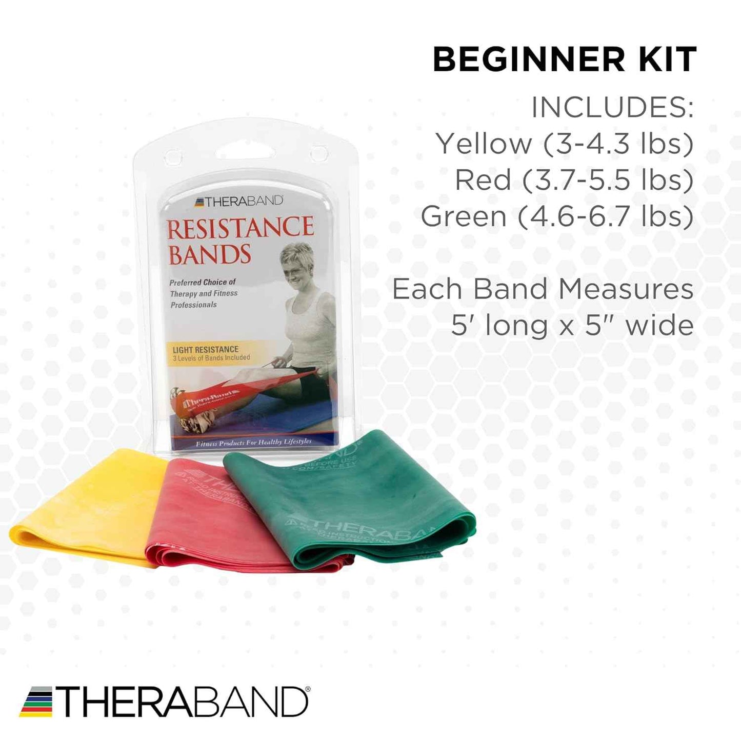 THERABAND Resistance Bands Set - Non-Latex Elastic Exercise Bands for Strength Training & Physical Therapy - Beginner Kit with Yellow, Red, Green