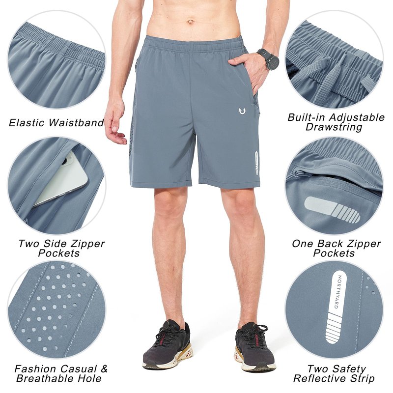 NORTHYARD Men's Athletic Running Shorts Quick Dry Workout Shorts 7"/ 5"/ 9" Lightweight Sports Gym Basketball Tennis Hiking Exercise CLOUDGREY XL