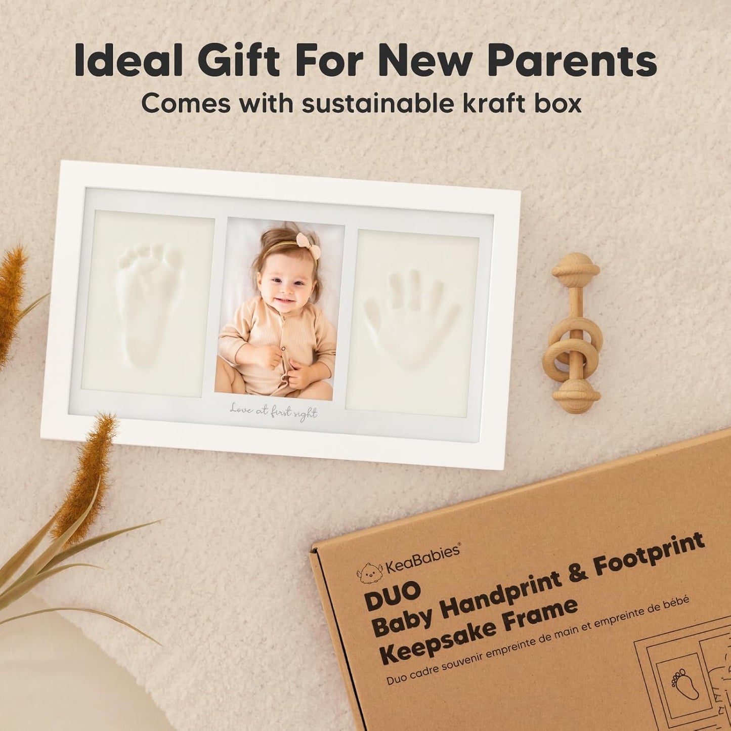 KeaBabies Baby Handprint Kit - Personalized Keepsake Frame for Newborns | Perfect Gift for New Moms (Alpine White)
