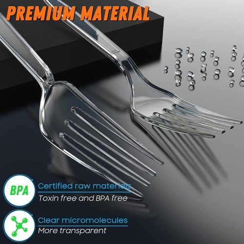 Dipoo Heavy-Duty 7.1" Clear Plastic Forks - BPA-Free, Heat Resistant, Premium Disposable Cutlery (84 Count)