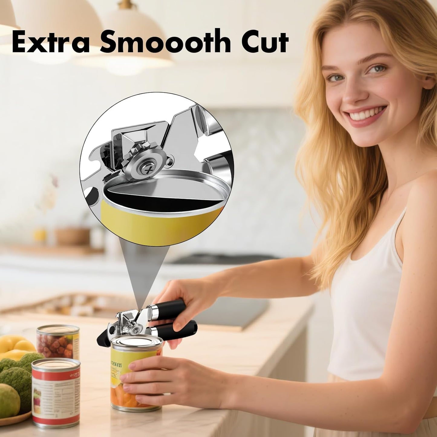 Skiennix Manual Can Opener Set - Heavy Duty Stainless Steel with Smooth Edge & Strong Magnet | 3-Piece Black