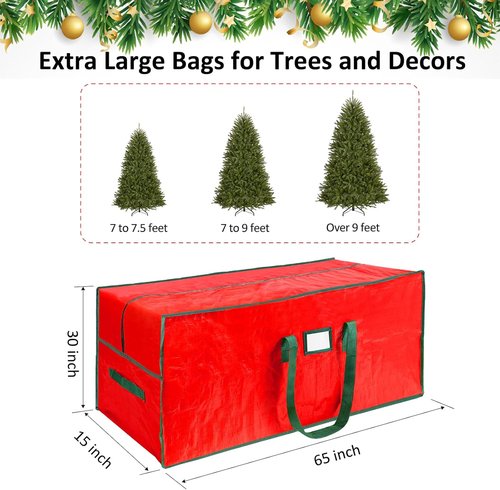 HABGP 9 ft Christmas Tree Storage Bag - Waterproof & Sturdy with Strong Handles, Red