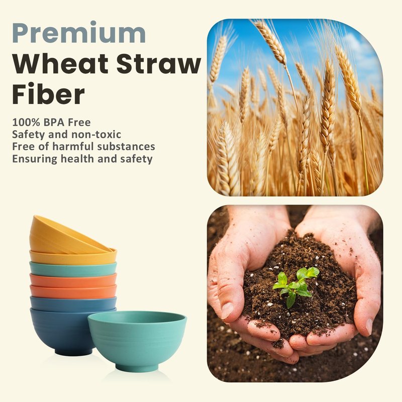 Homienly Wheat Straw Small Bowls, Unbreakable Dessert Bowls 8 PCS, 10 OZ Small Plastic Bowl for Kitchen, Microwave & Dishwasher Safe Mini Bowl for Snack, Ice Cream, Yogurt,Portion Control(Multi)