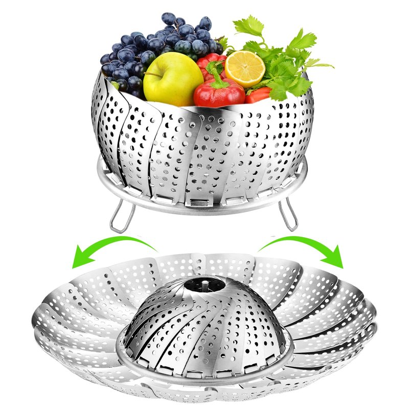 Vegetable Steamer Basket for Cooking 304 Stainless Steel Veggie Food Steamer Basket, Folding Expandable Steamers to Fit Various Size Pot (5.9" to 10")