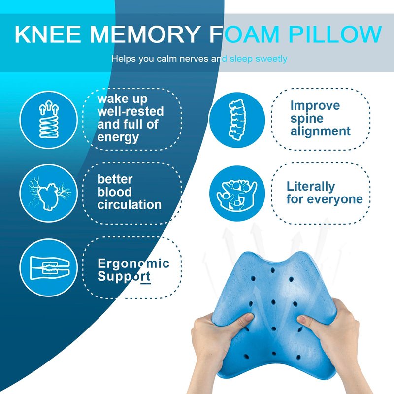 QISHFEN Knee Pillow for Side Sleepers Hip Pain Memory Foam - Leg Pillow for Side Sleeping Back, Sciatica, Knee Pain Relief - Side Sleeper Pillows with Washable Cover (2 Pack)