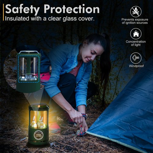Candle Lantern, Camping Gear for Campers and Emergency Use, Without Candles (Green)