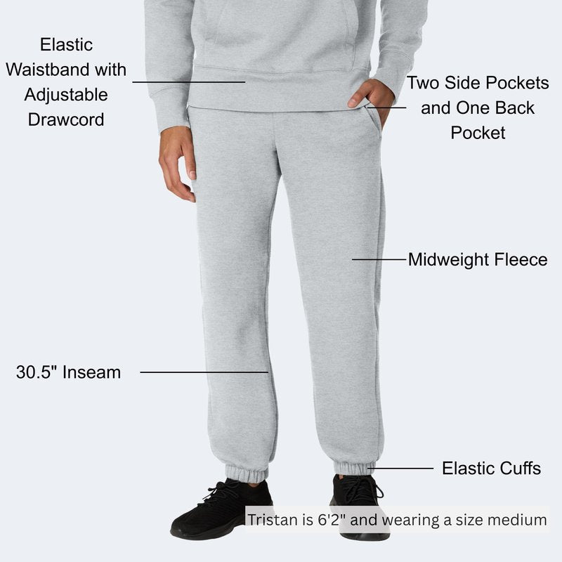 Hanes ComfortBlend Men's Originals Midweight Joggers with Pockets, Fleece Sweatpants, 30" Inseam, Light Steel