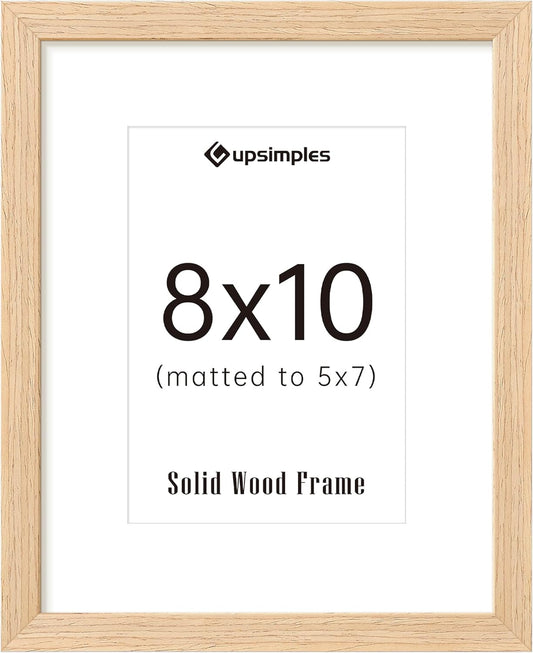 Upsimples 8x10 Picture Frame - Natural Solid Wood Design for 5x7 or 8x10 Displays | Wall & Tabletop Use