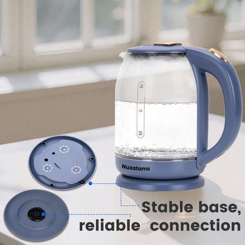 Nuxatoms Glass Electric Kettle, No Plastic Contact With Water, 1.8L Electric Tea Pot, Automatic Shut-off, Borosilicate glass Visual Boiling, Water Heater & Teapot Perfect For Tea & Coffee
