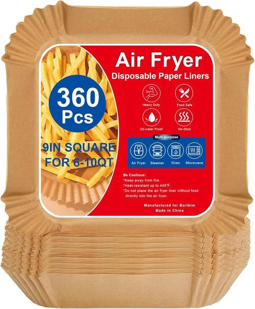 Boribim 9 Inch Air Fryer Paper Liners - 360 PCS Non-Stick & Oil Proof Parchment for 6-10QT Baskets