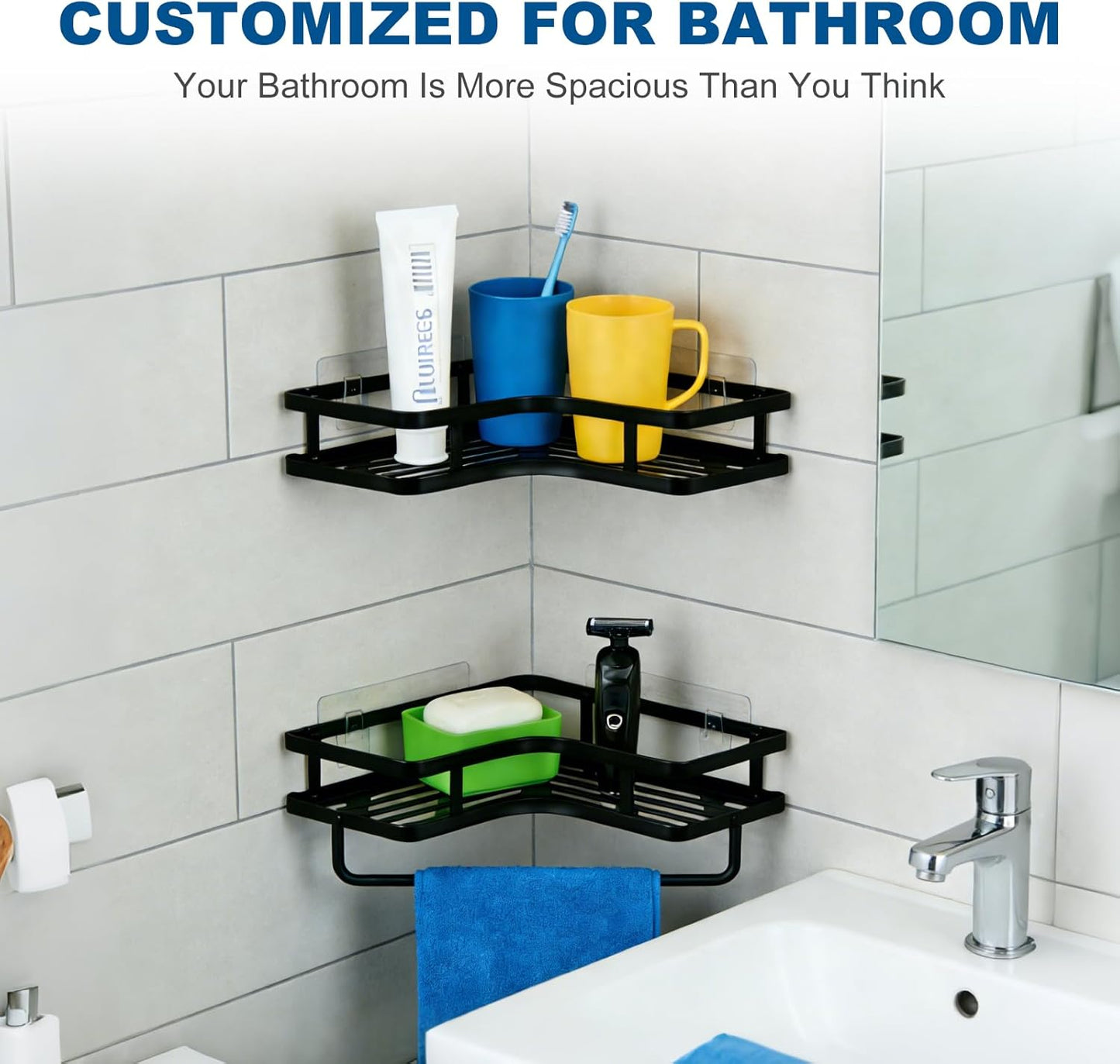 Skiennix Black Shower Caddy - Rustproof Bathroom Organizer with Shampoo Holder | 2-Piece Set