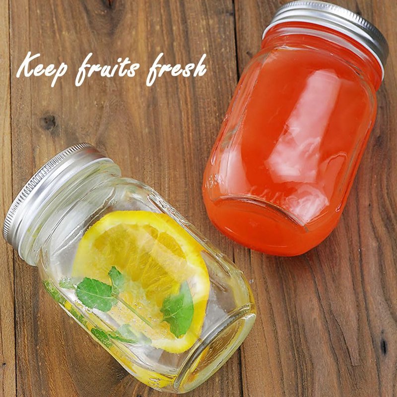 Showvigor 2 Pack Regular Mouth Mason Jars 16oz Glass Canning Jars with Airtight Lids for Preserving, Jam, Honey, Jelly, Wedding Favors, Sauces, Meal Prep, Overnight Oats, Salad