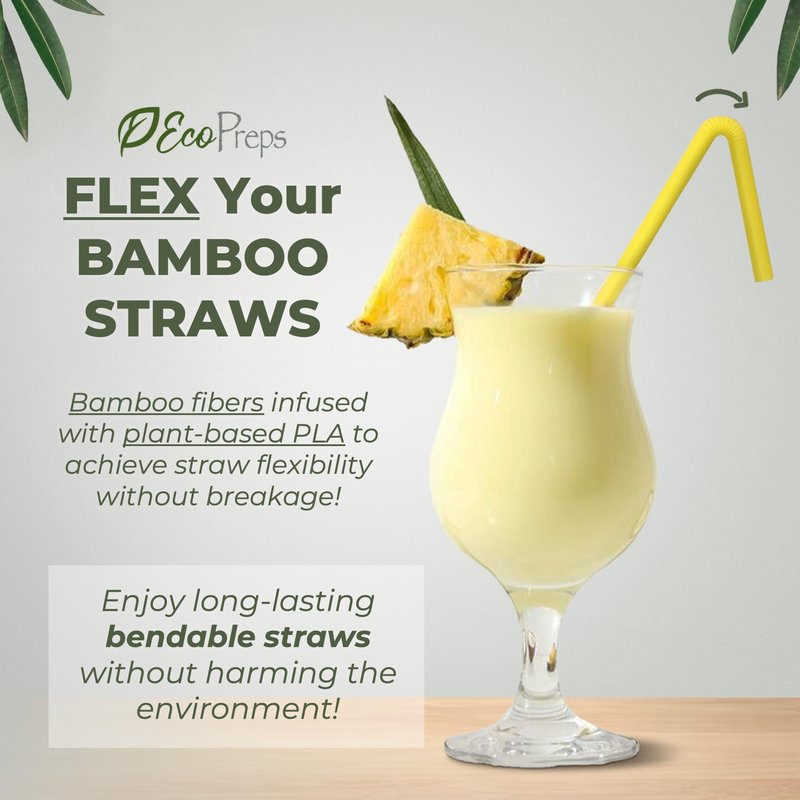 EcoPreps Colorful Biodegradable Flexible Drinking Straws | Bendable 150 Count, 100% Compostable, Plastic-Free, Eco-Friendly Straws for Cold Drinks | 7.8'' Multi-Color Bamboo Fiber Disposable Straw Set