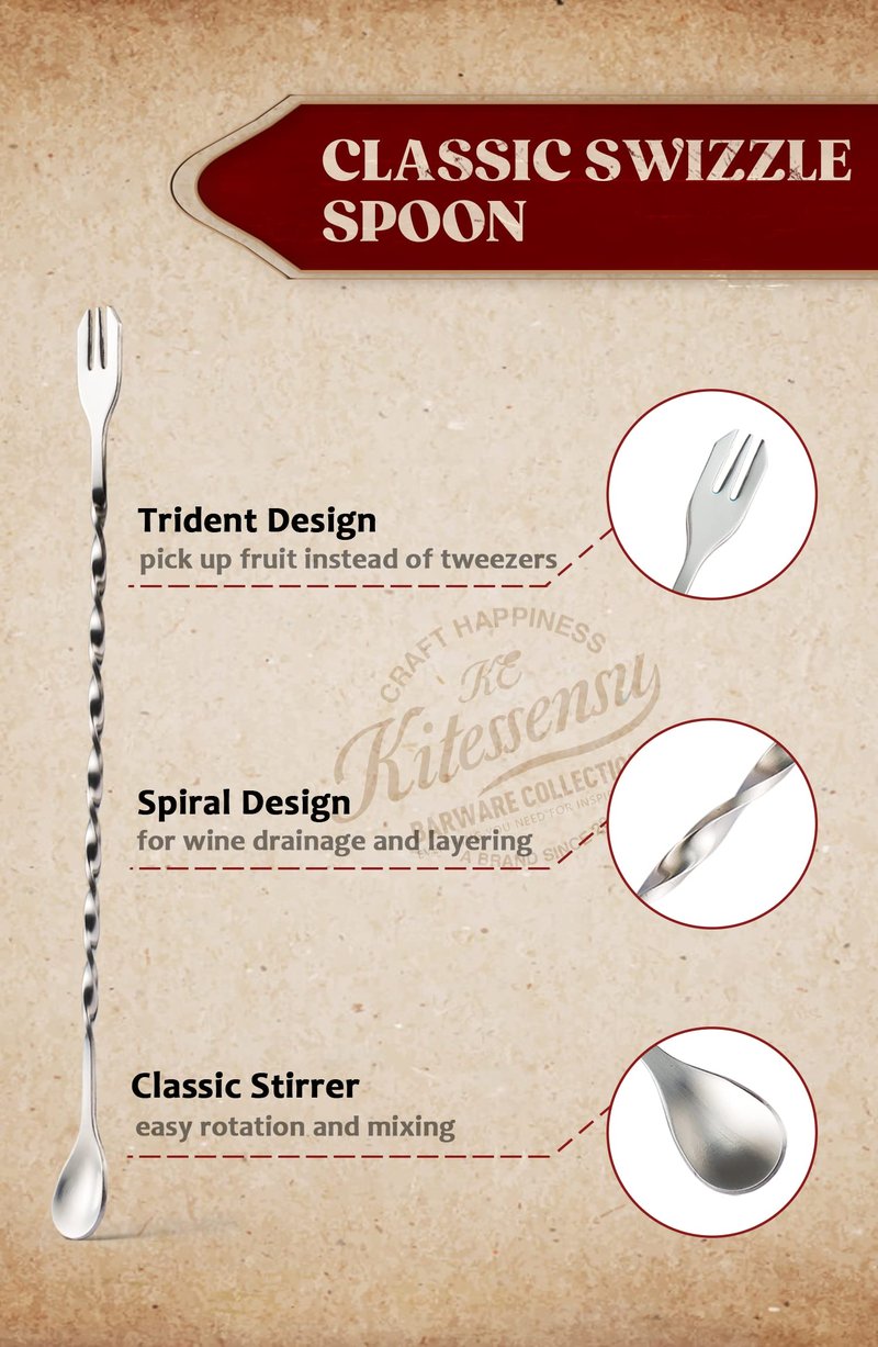 KITESSENSU Muddler and Bar Spoon, 8 Inch Stainless Steel Muddler for Cocktails, Excellent Choice for Mojitos, Caipirinhas, Fruits, Herbs, Spices Based Drinks
