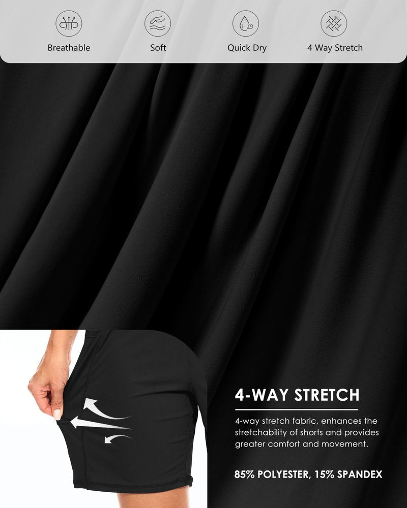 Blouty Women's 7" Bermuda Shorts with Pockets High Waisted Stretch Athletic Long Shorts for Women Workout Casual (Black, X-Large)