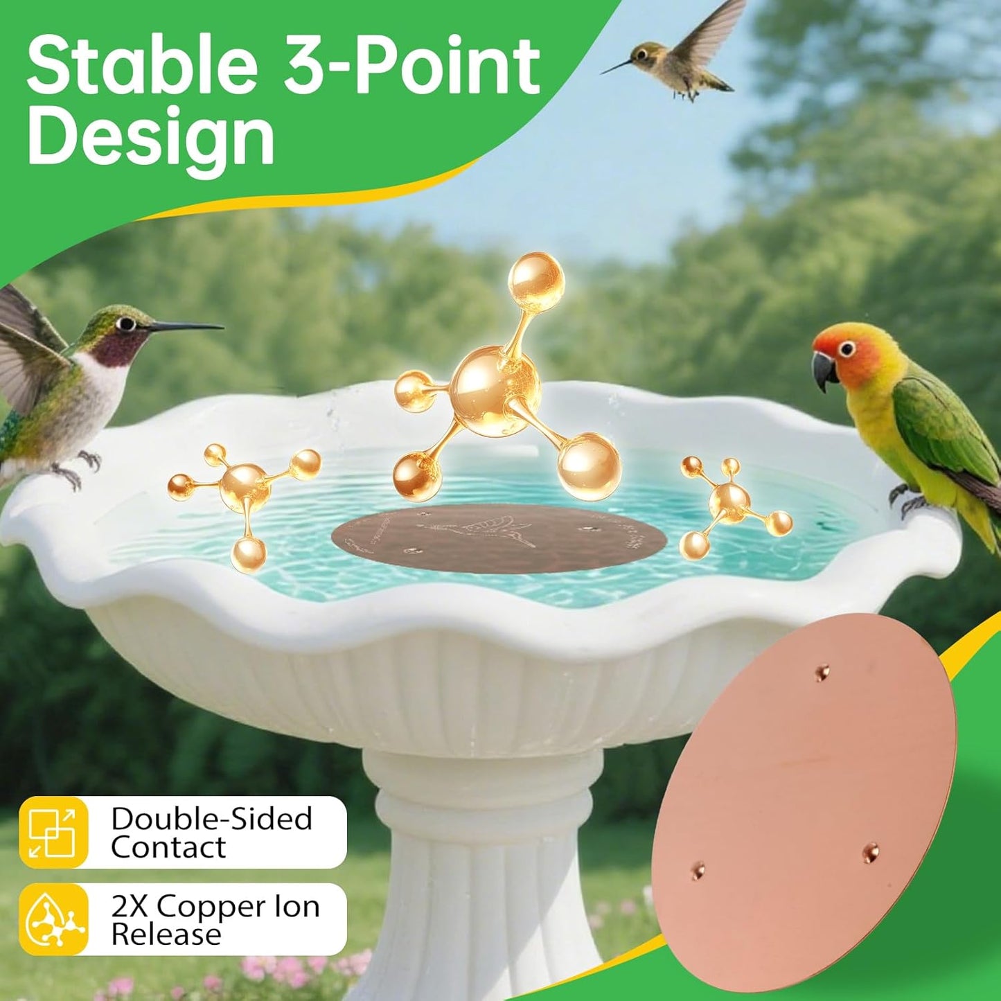 Skiennix Bird Bath Copper Discs - 99.9% Pure Copper Cleaner with Reinforced Design | Universal Fit for All-Season Use