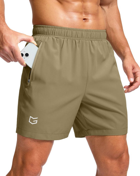 G Gradual Men's Athletic Running Shorts with Zipper Pockets Quick Dry 7"/ 5"/ 9" Workout Gym Shorts for Basketball Hiking(Dusty Khaki,5M)