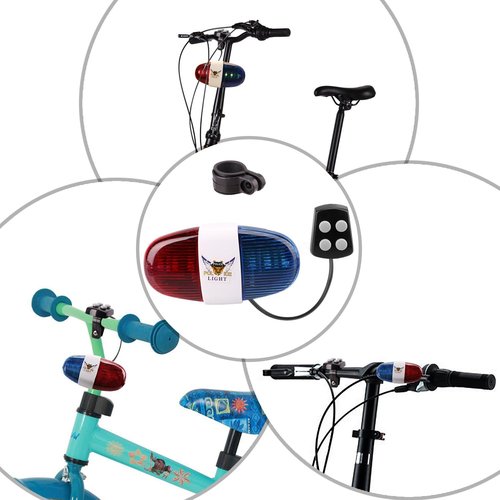 Bike LED Horn Siren with 6 Lights & 4 Sounds - Waterproof Bicycle Police Accessories