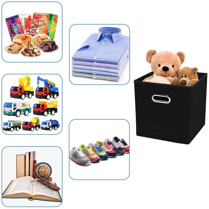Yunkeeper Black Fabric Cubby Storage Bins，13x13x13 Inches ，Cube Organizer Bin Foldable Storage Boxes with Dual Handles Fabric Organizer Box and collapsible Storage basket，Set of 3 ，Black