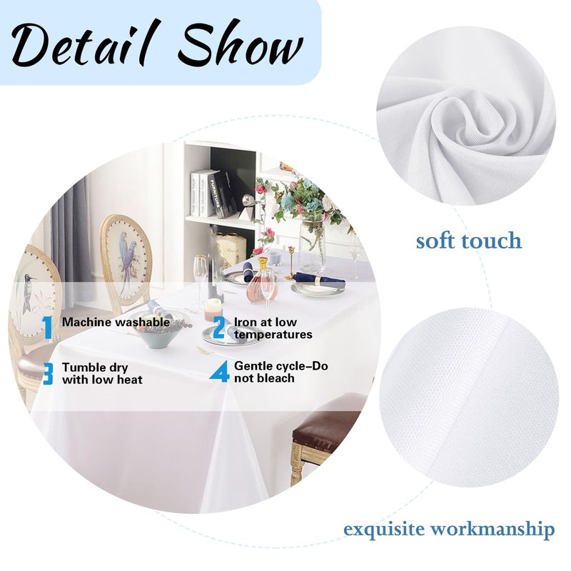 FINDYOU 6 Pack White Table Cloth Rectangle Table 60 x 102 Inch Tablecloths for 6 Foot Rectangle Tables. Stain and Winkle Resistant Polyester Washable White TableCloths for Parties Wedding Dining