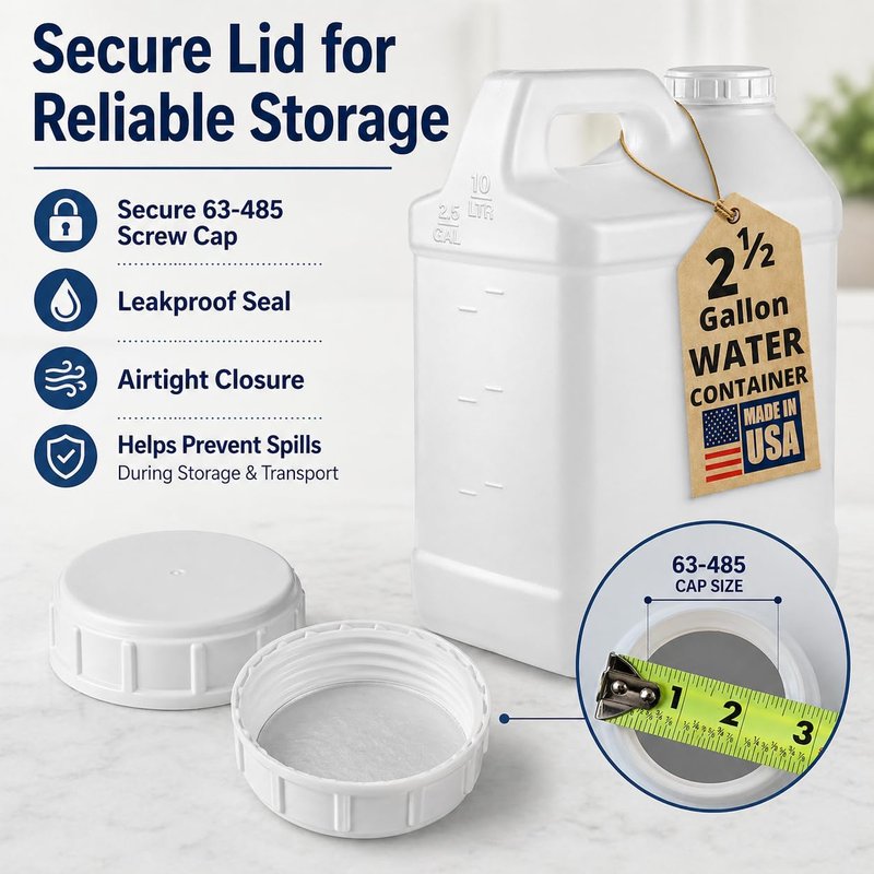 kitchentoolz 2.5 Gallon Water Jug – Water Container Heavy-Duty HDPE Carboy for Automotive Used Oil Container & Liquid Storage – 10 Liter Water Jugs with Secure Lid – Made in USA