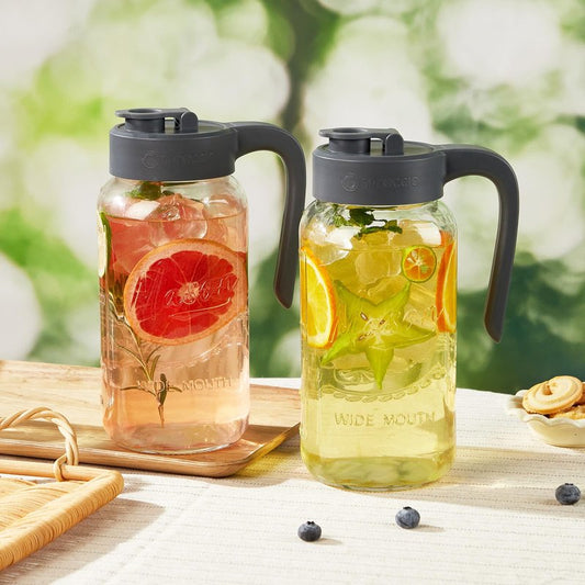 Spreccio 64 oz Mason Jar Pitcher with Lid - Wide Mouth, 2 Quart Glass Water Pitcher with Lid - Heavy Duty, Leak Proof - Sun & Iced Tea, Cold Brew Coffee, Lemonade, Breast Milk Storage