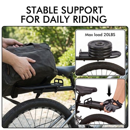 Bike Rear Rack, Adjustable Bike Cargo Rack with Quick Release Clamp Includes Tie Straps
