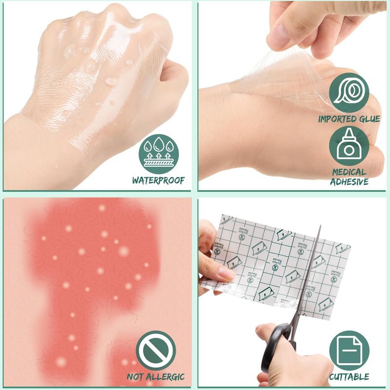 Woanger 240 Pieces Transparent Stretch Adhesive Bandage Waterproof Bandage Transparent Film Dressing Clear Waterproof Tattoo Shower Patch Film Swimming Cover, 6 Sizes