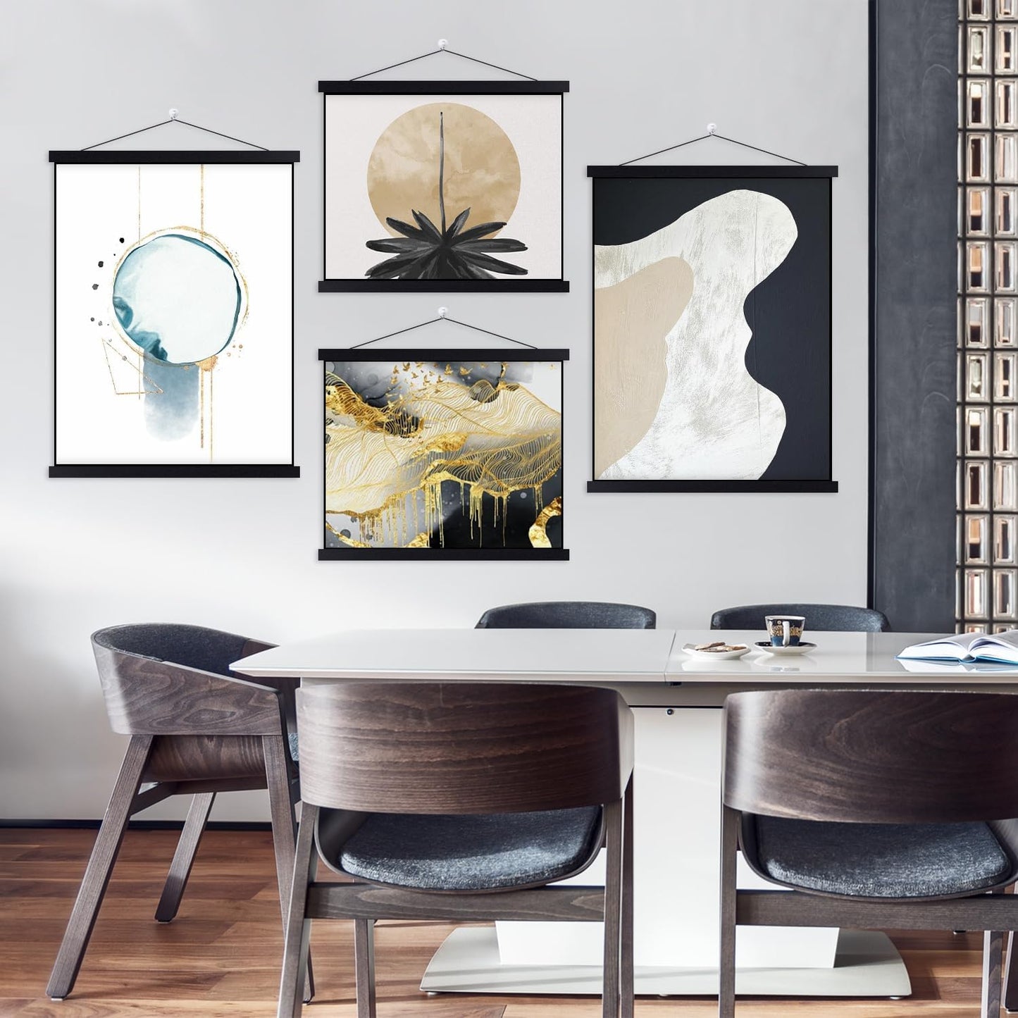 Benjia Magnetic Light Wood Poster Frame Set - 4 Pack for 8x10, 8x12, 8x18 Art Prints | Black