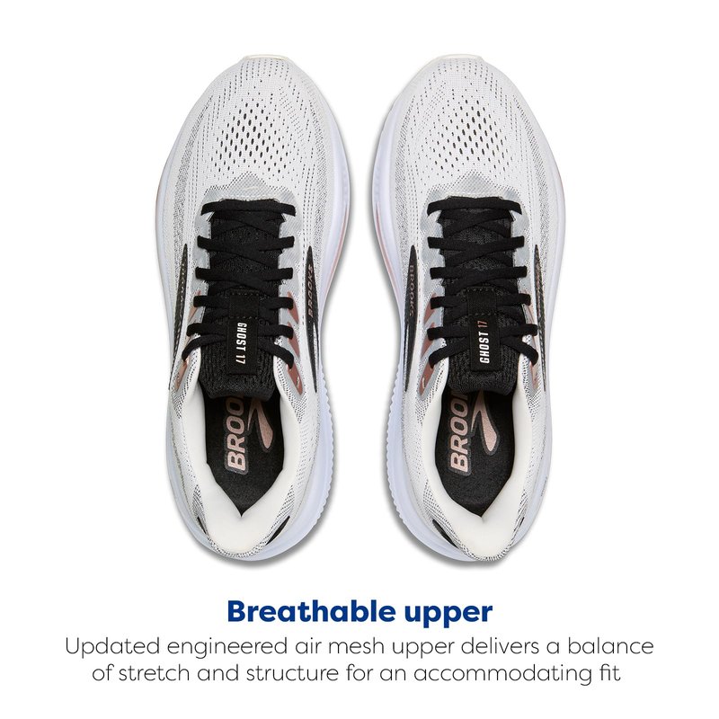 Brooks Women’s Ghost 17 Neutral Running Shoe - White/Black/Rose Gold - 9.5 Medium