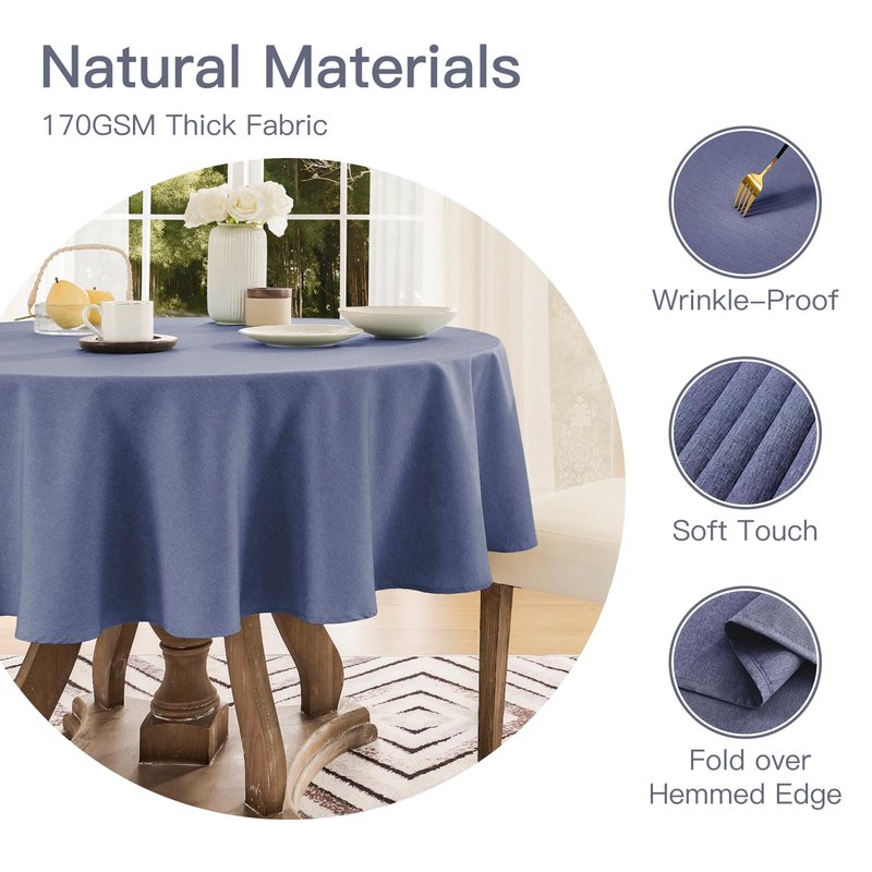 Veblandy Tablecloth Linen Textured Waterproof & Stain Resistant Table Cloth Wrinkle Free Decorative Fabric Farmhouse Table Cover for Dining/Party/Buffet/Wedding, 60 x 60 Inch, Demin Blue